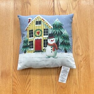 Mainstays 16" Reversible Holiday Snowman Yellow Cabin Outdoor Throw Pillow